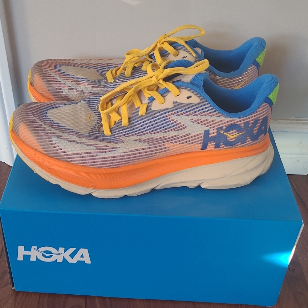 Hoka Kids Sneakers - Orange, Blue, and Yellow Used Few Times.
